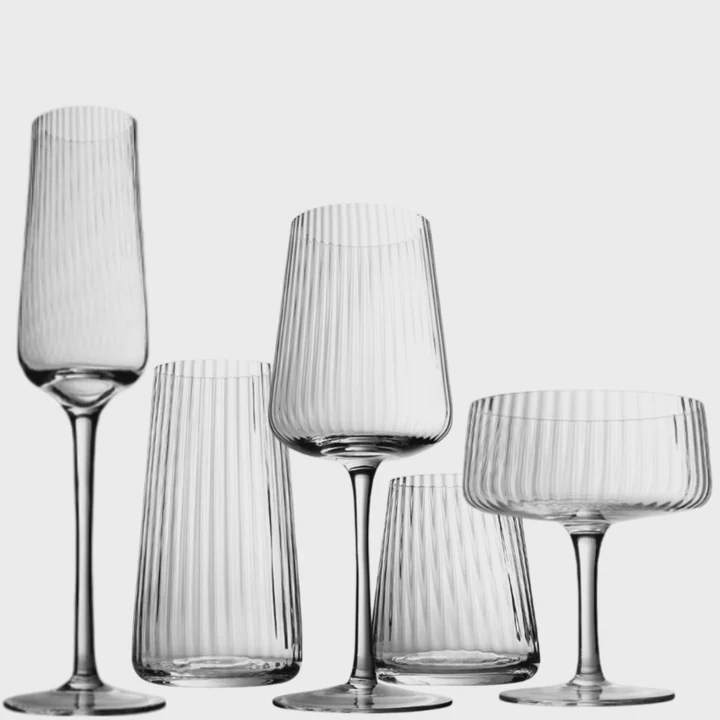 Clear Ribbed Crystal Wine Glasses Set For Cocktail & Parties