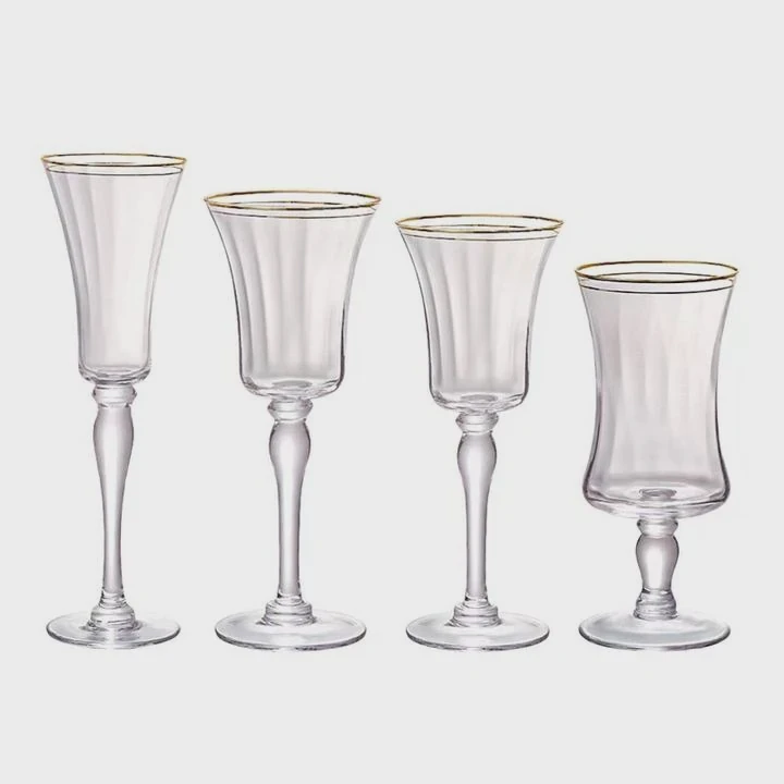 Gold-Rimmed Crystal Goblet Glass Set Dishwasher Safe