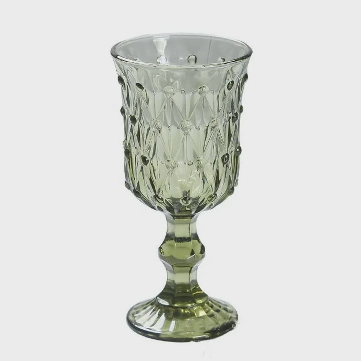 Vintage Embossed Crystal Wine Goblet