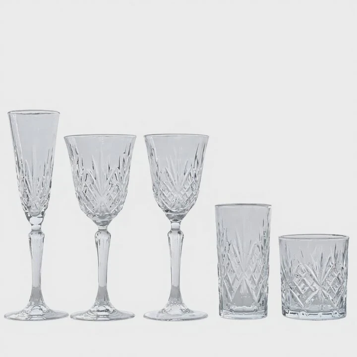 Vintage Embossed Crystal Wine Glass Set