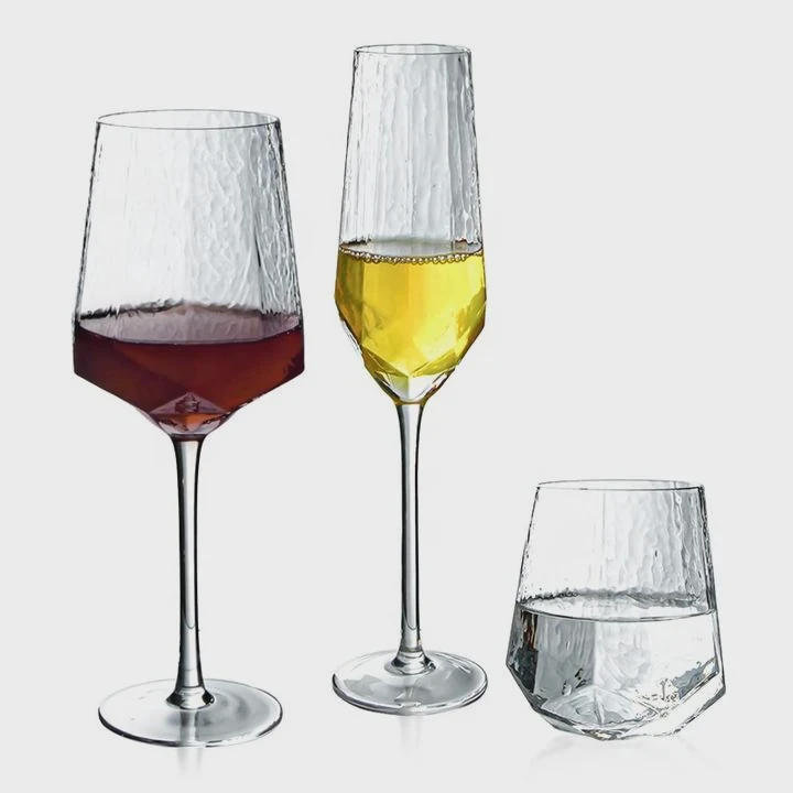 Handmade Hammered Crystal Wine Glass