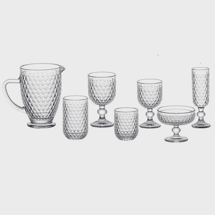 Retro Diamond Pattern Crystal Glass Cup Set